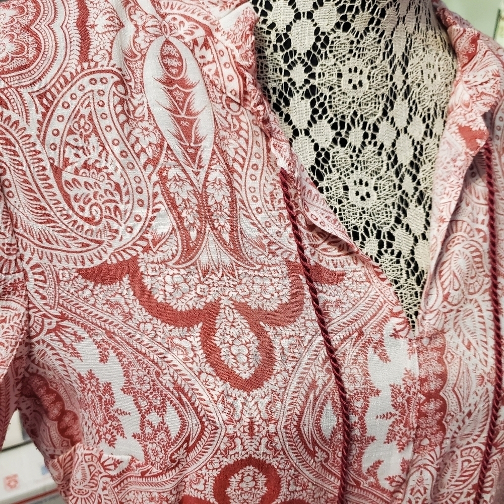Como Vintage Women's Paisley Boho Top Petite L - Picture 4 of 6